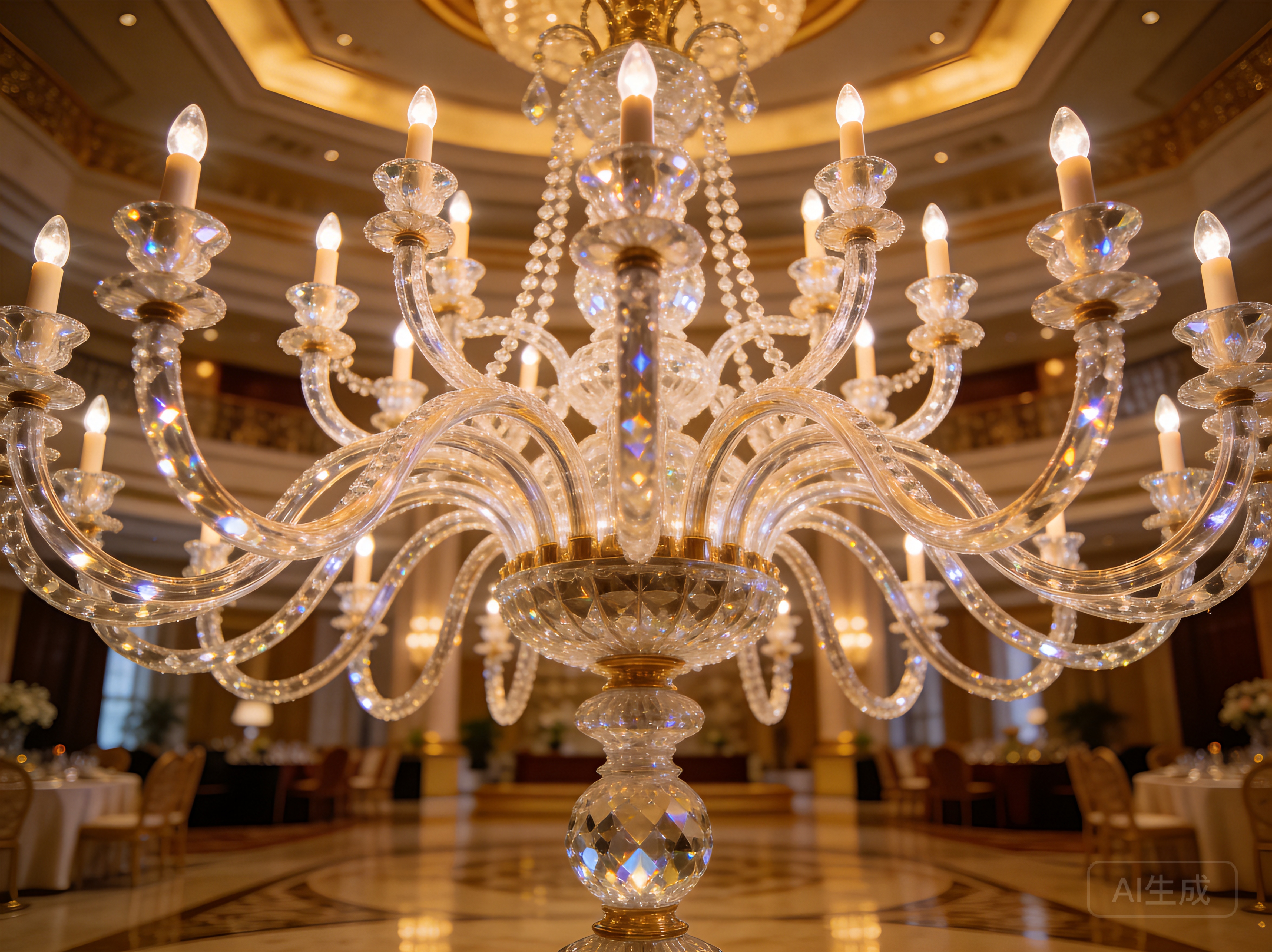 Elegant 12 arms grand crystal candelabra, premium quality luxury crystal centerpiece designed for upscale hotels and luxury events